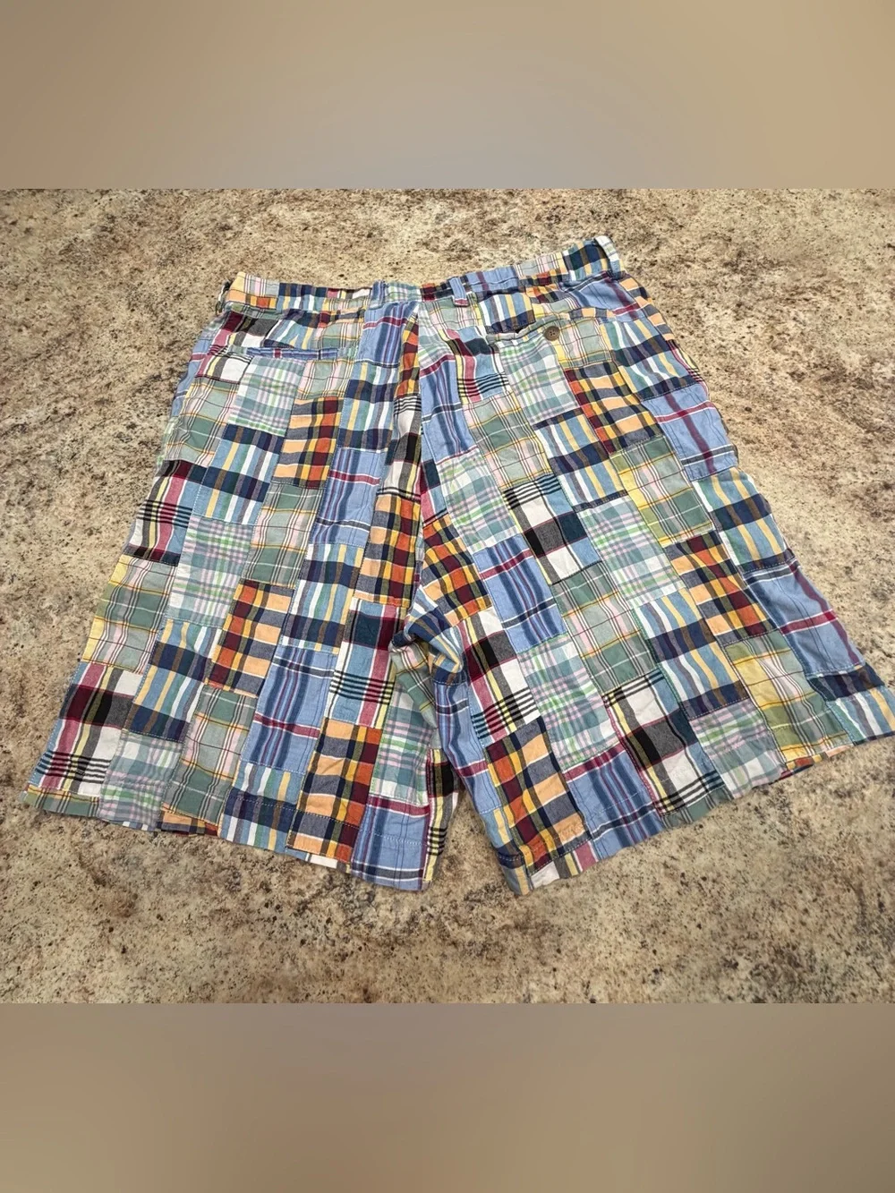 Vintage j.Crew Madras Multi-Color Plaid Patchwork Men’s Shorts Size 36